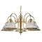 5 Light Chandelier Polished Brass Finish with Clear Ribbed Glass Domes