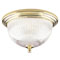 2 Light Flush Mount Ceiling Fixture Polished Brass Finish with Crystal Ribbed Glass Dome