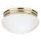 2 Light Flush Mount Ceiling Fixture Polished Brass Finish with White Glass