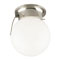 1 Light Flush Mount Ceiling Fixture with Pull Chain Brushed Nickel Finish with White Glass Globe
