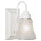 1 Light Wall Sconce with On/Off Switch White Finish with Embossed Floral and Leaf Design Glass