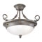 3 Light Semi-Flush Mount Ceiling Fixture Excavated Bronze Finish with Frosted Rope and Reed Design Glass